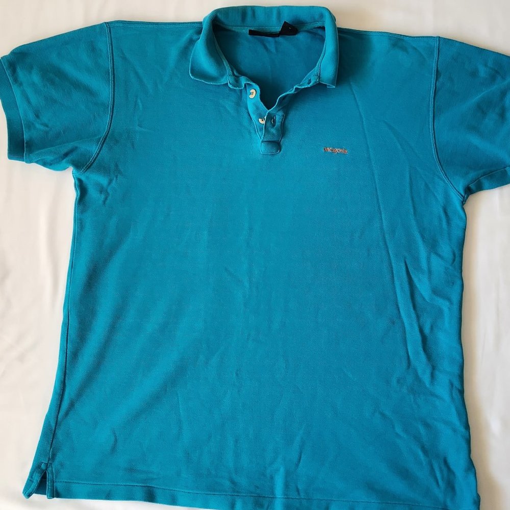 Vintage Patagonia 100% Cotton Teal Polo Shirt Size M
